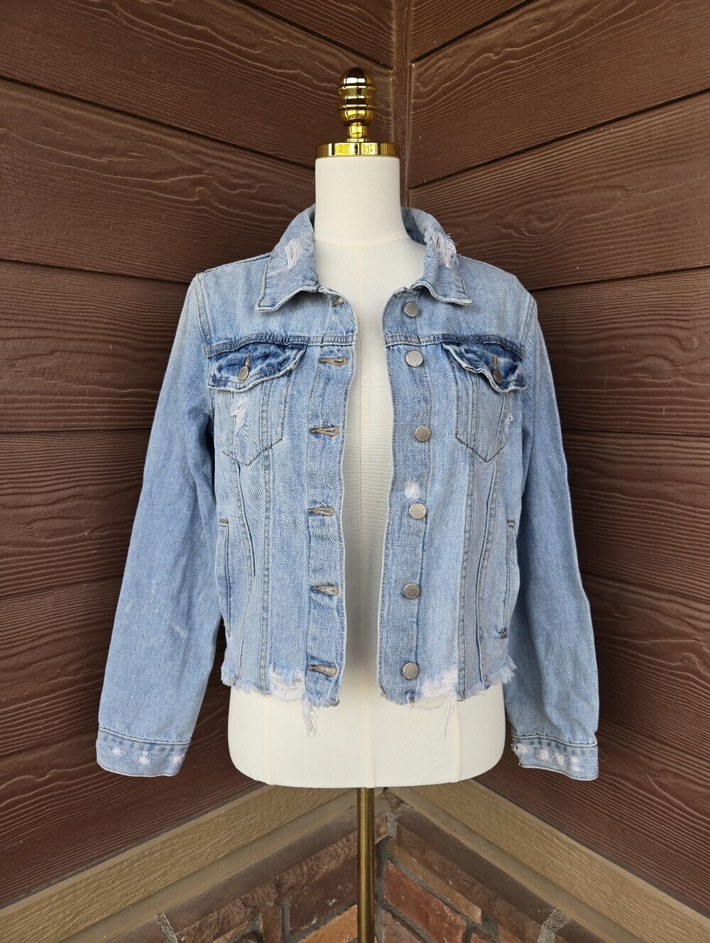Just USA Light Blue Distressed Denim Jacket - Women's Classic Trucker Style MED